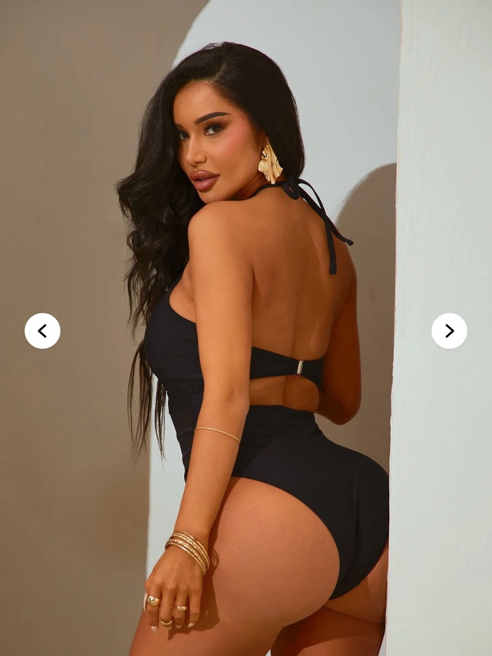 Black Mesh-Panel One-Piece Swimsuit - Picture 2 of 2